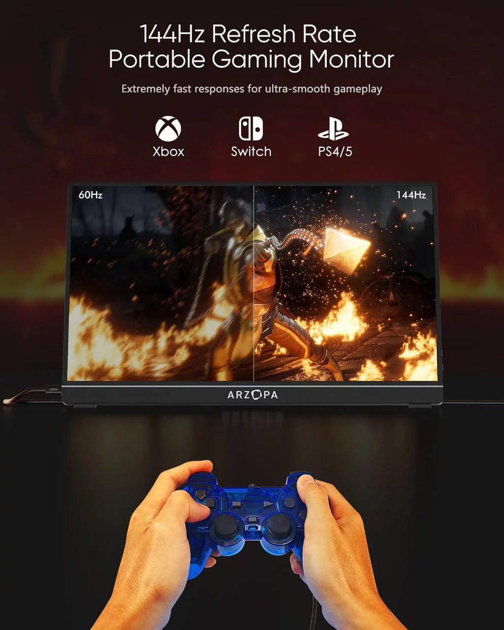 Arzopa 15.6'' 144Hz Portable Gaming Monitor, 1080P FHD USBC HDMI, External Second Display for Mobile pc PS5