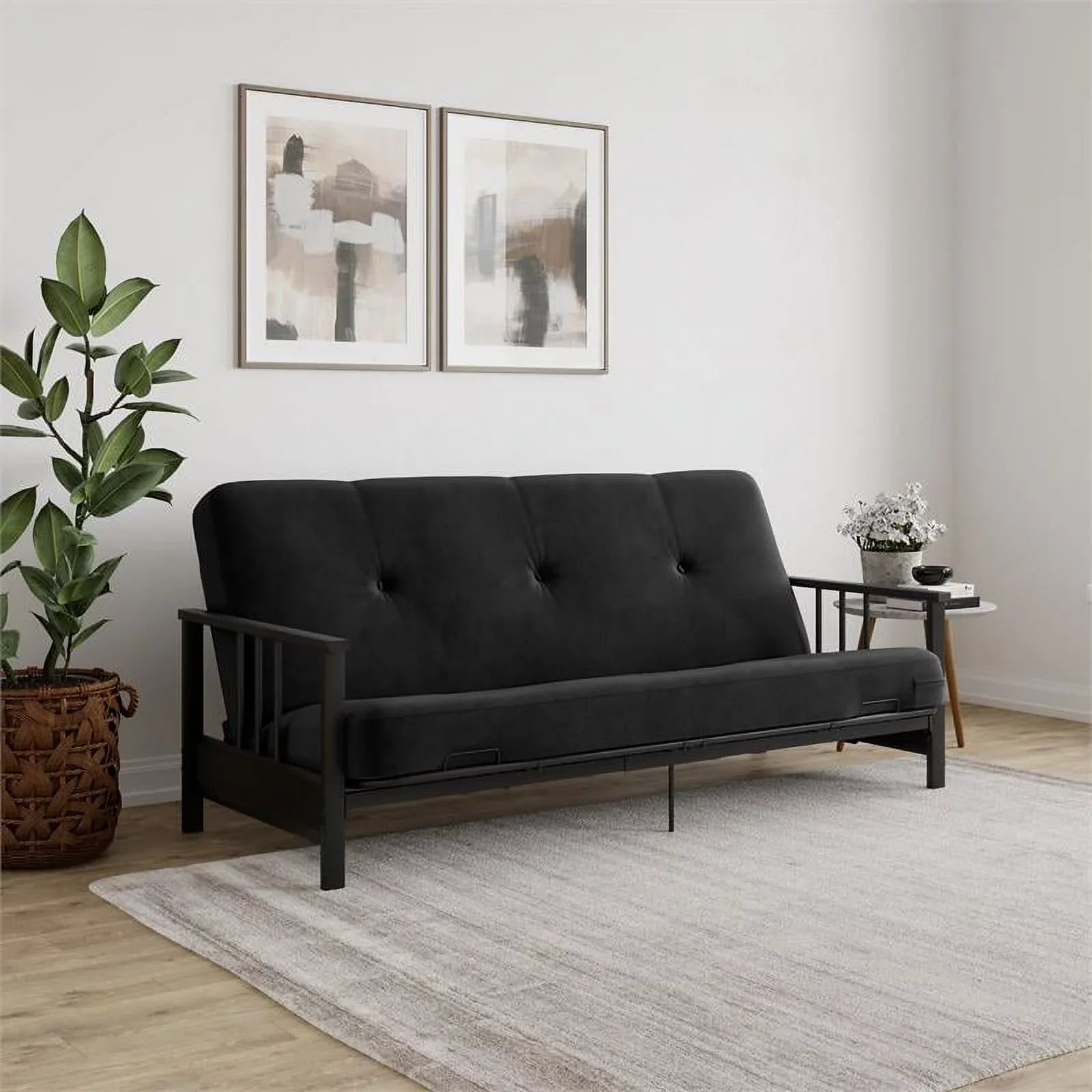 DHP Tallie Full Metal Arm Futon with 6" Thermobonded Black Microfiber Mattress