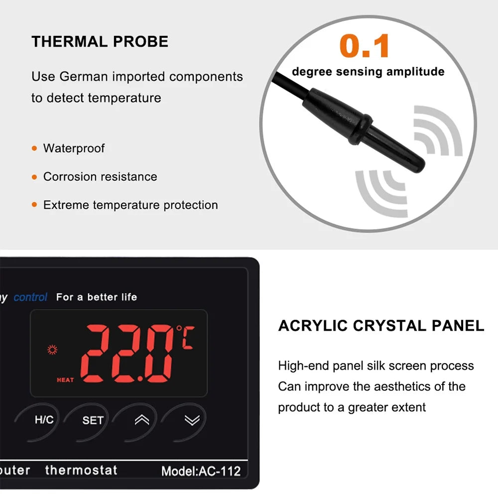 Carevas Digital Temperature Controller Thermostat Outlet Reptile Thermostat Controlled with Heating & Cooling Mode for Chest Freezer Home Brewing Green House Incubation Reptiles -40℃~110℃ Plug