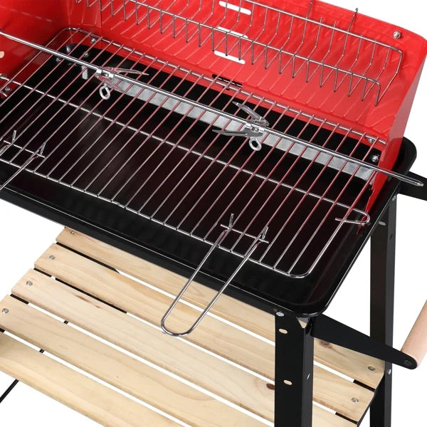 27 Inch Portable Charcoal Grill with Wheels for Outdoor Cooking Barbecue Camping BBQ Coal Grill Heavy Duty Square for Small Patio Backyard