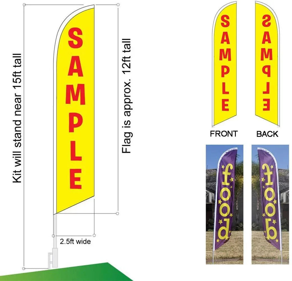 Fitness Gym Center Advertising Feather Banner Swooper Flag Sign with Flag Pole Kit and Ground Stake