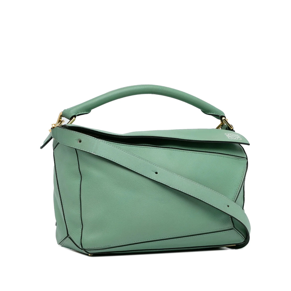 Pre-Owned Authenticated LOEWE Medium Puzzle Satchel Calf Leather Green Unisex (Good)