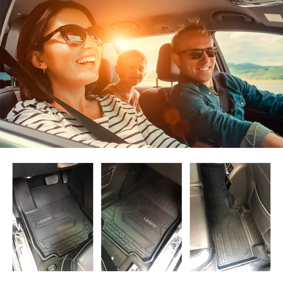 Lasfit Floor Liners for 2013- 2015 Jeep Grand Cherokee （Fit Bench Seating ONLY）,for 2013-2021 Dodge Durango (Fit Bench Seating on 2nd Row only),All Weather Fit TPE Floor Mats Set
