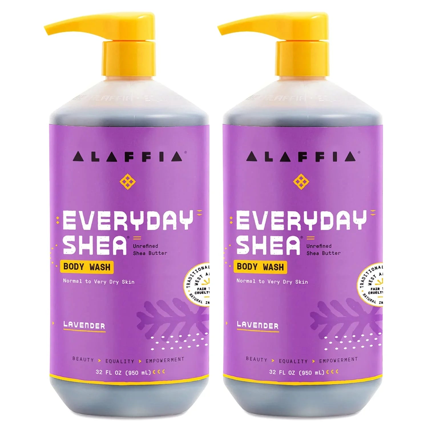 Alaffia Everyday Shea Body Wash, Shea Butter, Neem, And Coconut Oil, Lavender, 2 Pack - 32 Fl Oz Ea.