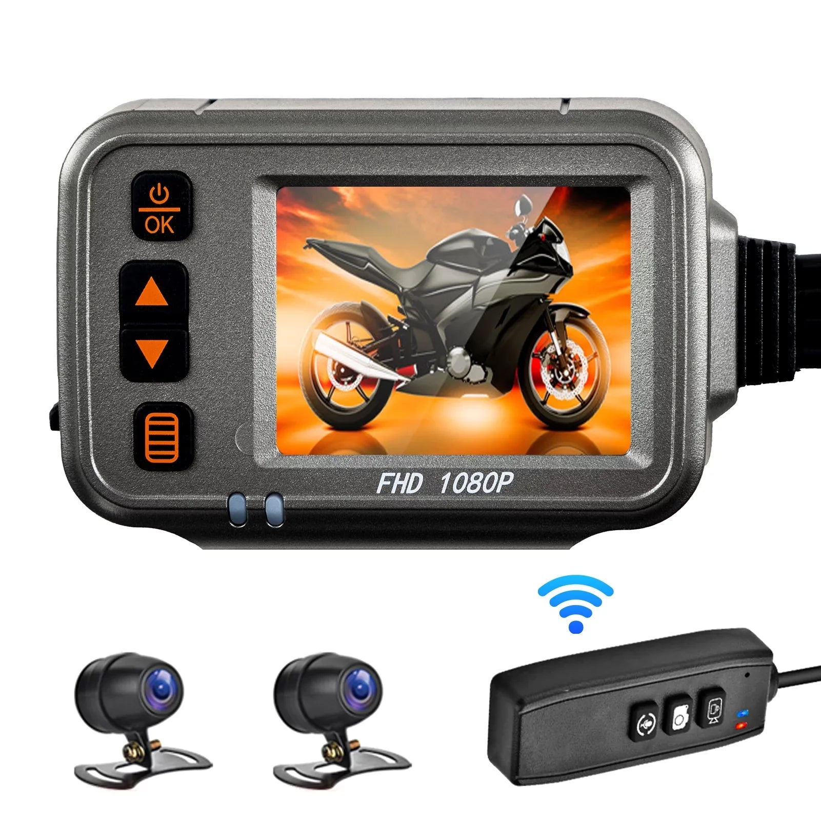 Shinysix Motorcycle Dash Cam,WiFi Dual 1080p Motorbike Camera ,120° Wide Angle,Parking Monitoring, Timed Recording After Flameout Full Body Liquid Night Vision With 32G storage card