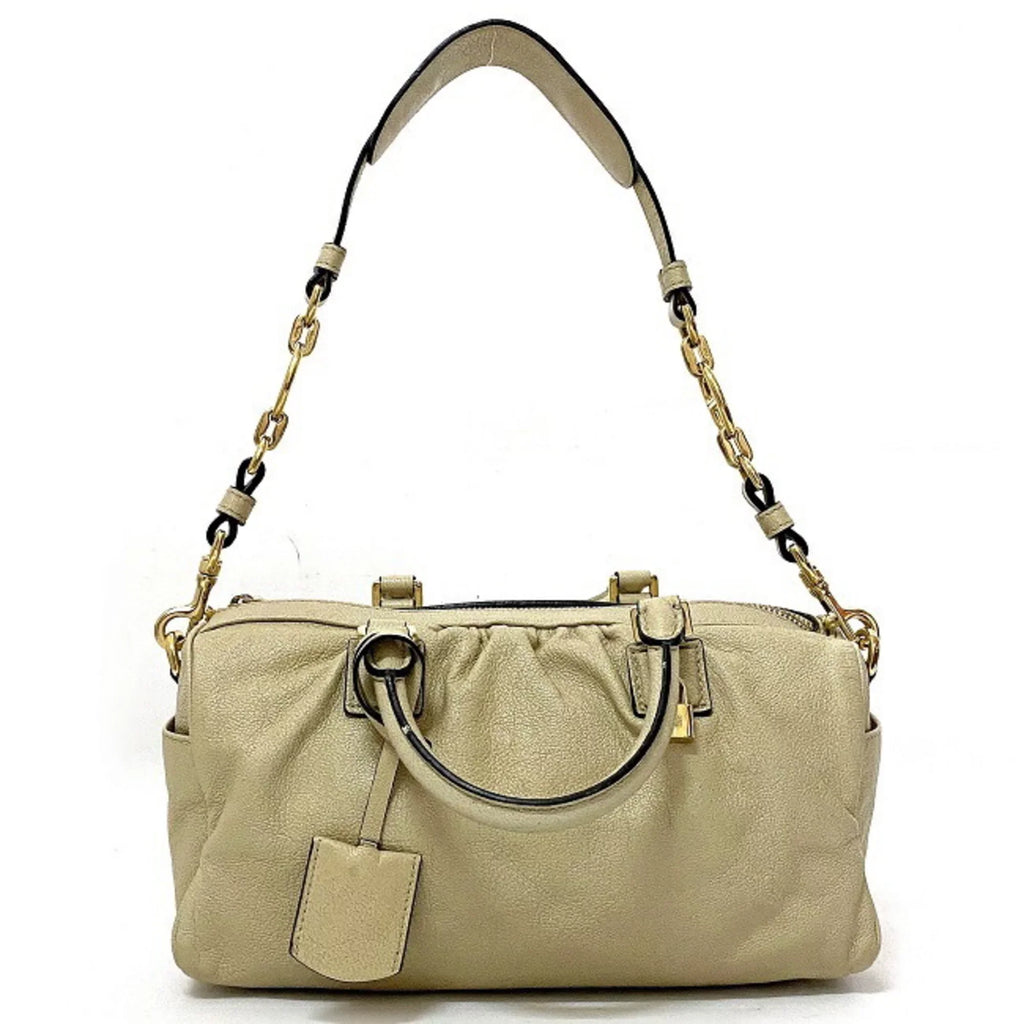 Pre-Owned Loewe 2way Gold Lame Anagram Leather LOEWE Boston Handbag Champagne Women's (Good)