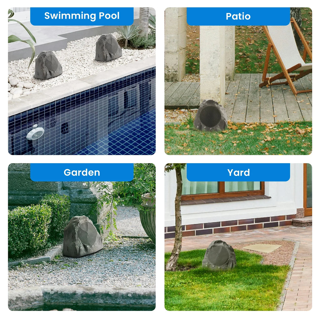 Theater Solutions 12R8SG Outdoor Slate 8" Rock 12 Speaker Set for Deck Pool Spa Yard Garden