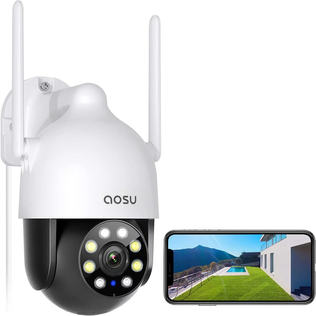 AOSU Security Camera, 2K Outdoor Camera Color Night Vision , IP66 Fluid WiFi Camera for Home Security , 360° View Surveillance Camera with PIR Motion Sensor, 2 Way Audio