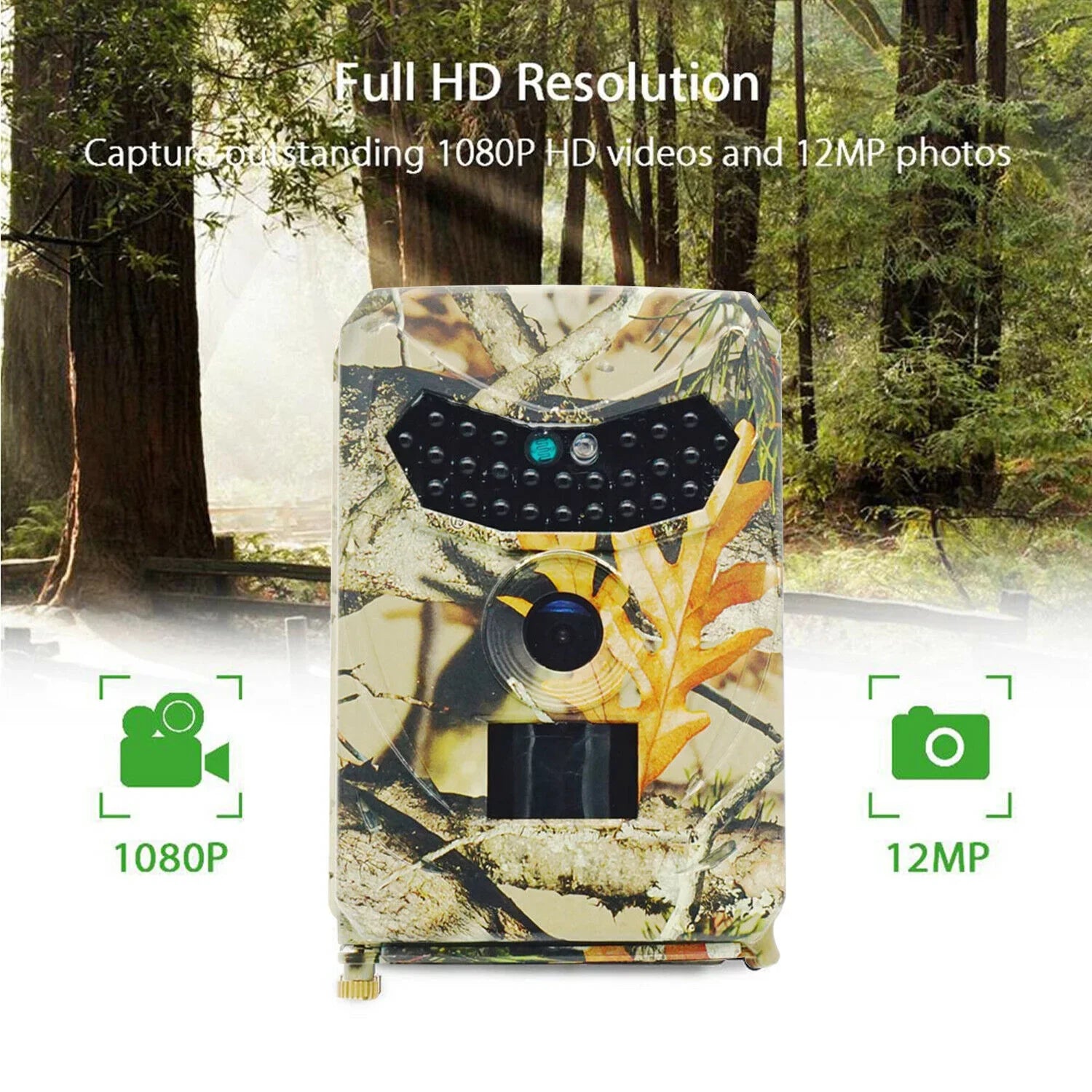 Trail Camera 12MP 1080P Deer Game Cam No Glow Night Vision Hunting Wildlife Camera Fluid Hunting Trail Monitors for Deer Hunting Accessory Cam 0.2S Trigger Speed Time Lapse Field Camera