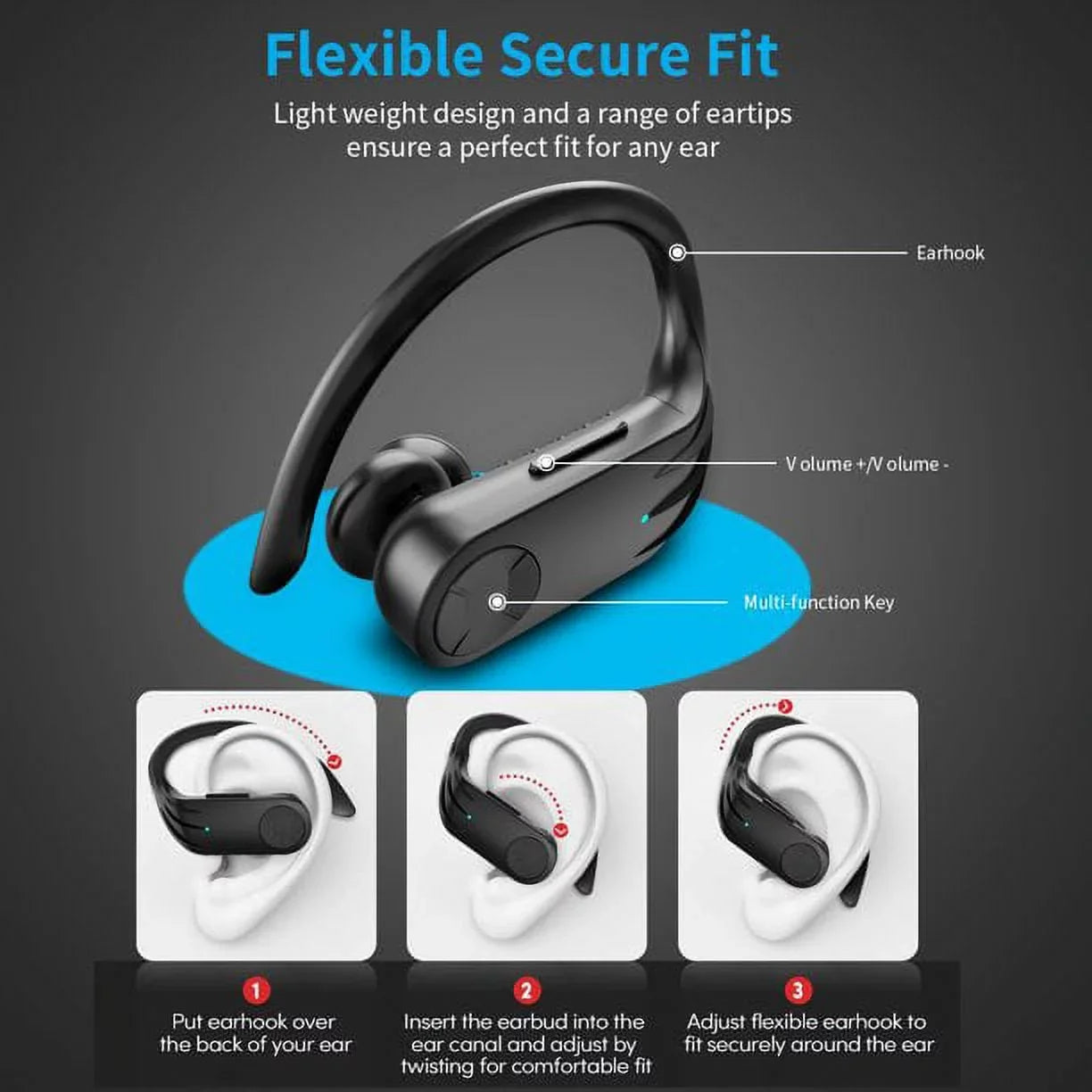 Wireless Earbuds 5.0 True Wireless Sport Earphones Built-in Mic in Ear Running Headset with Earhooks Charging Case Compatible with iPhone 13 Pro Max XS XR Android