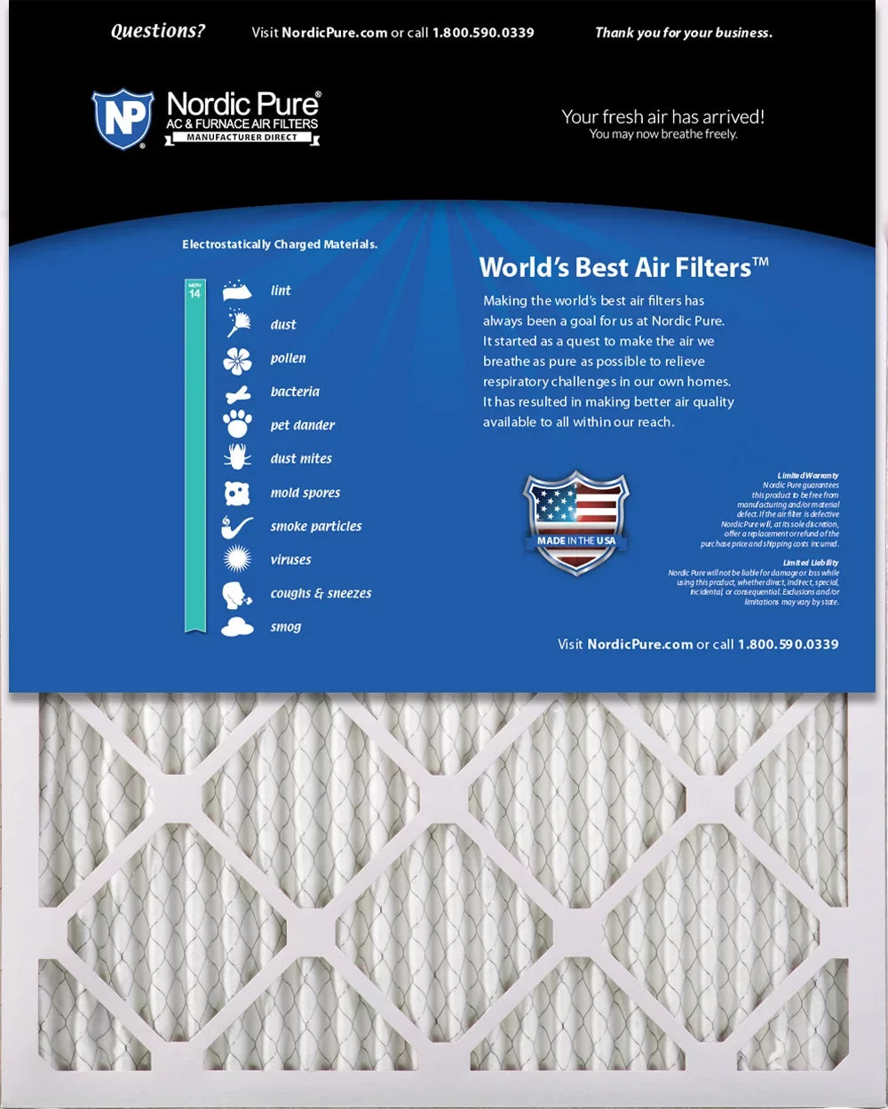 Nordic Pure 10x24x1 Pleated MERV 14 Air Filters 6 Pack