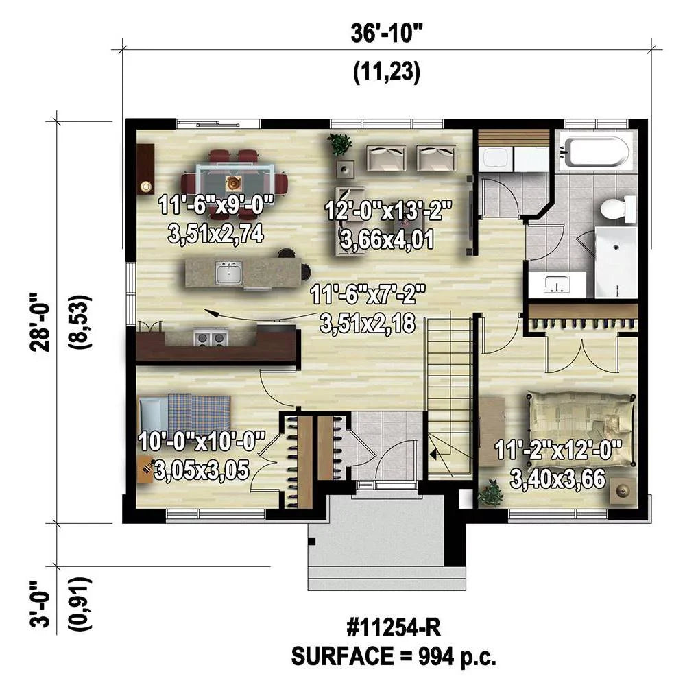 The House Designers: THD-7565 Builder-Ready Blueprints to Build a Tiny Contemporary House Plan with Basement Foundation (5 Printed Sets)