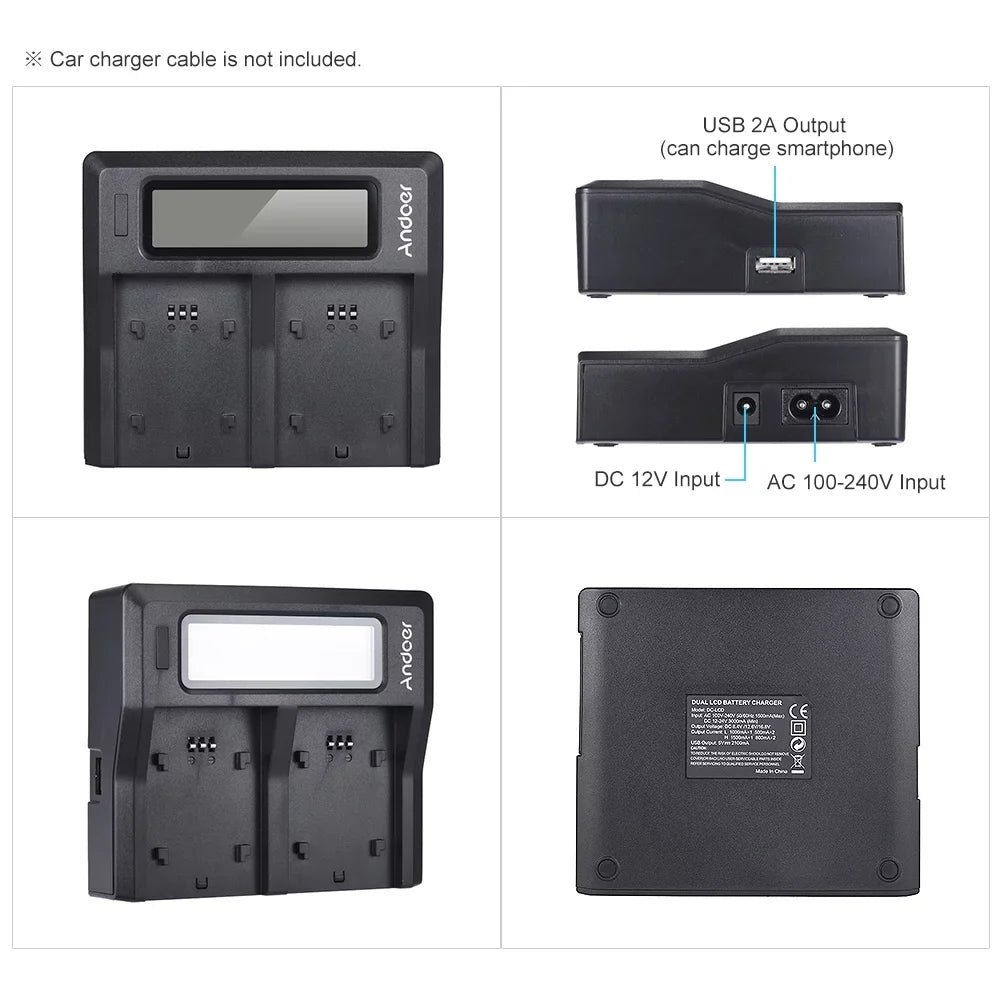 Andoer NP-FZ100 Dual Channel LCD Battery Replacement for A7III A9 A7RIII A7SIII