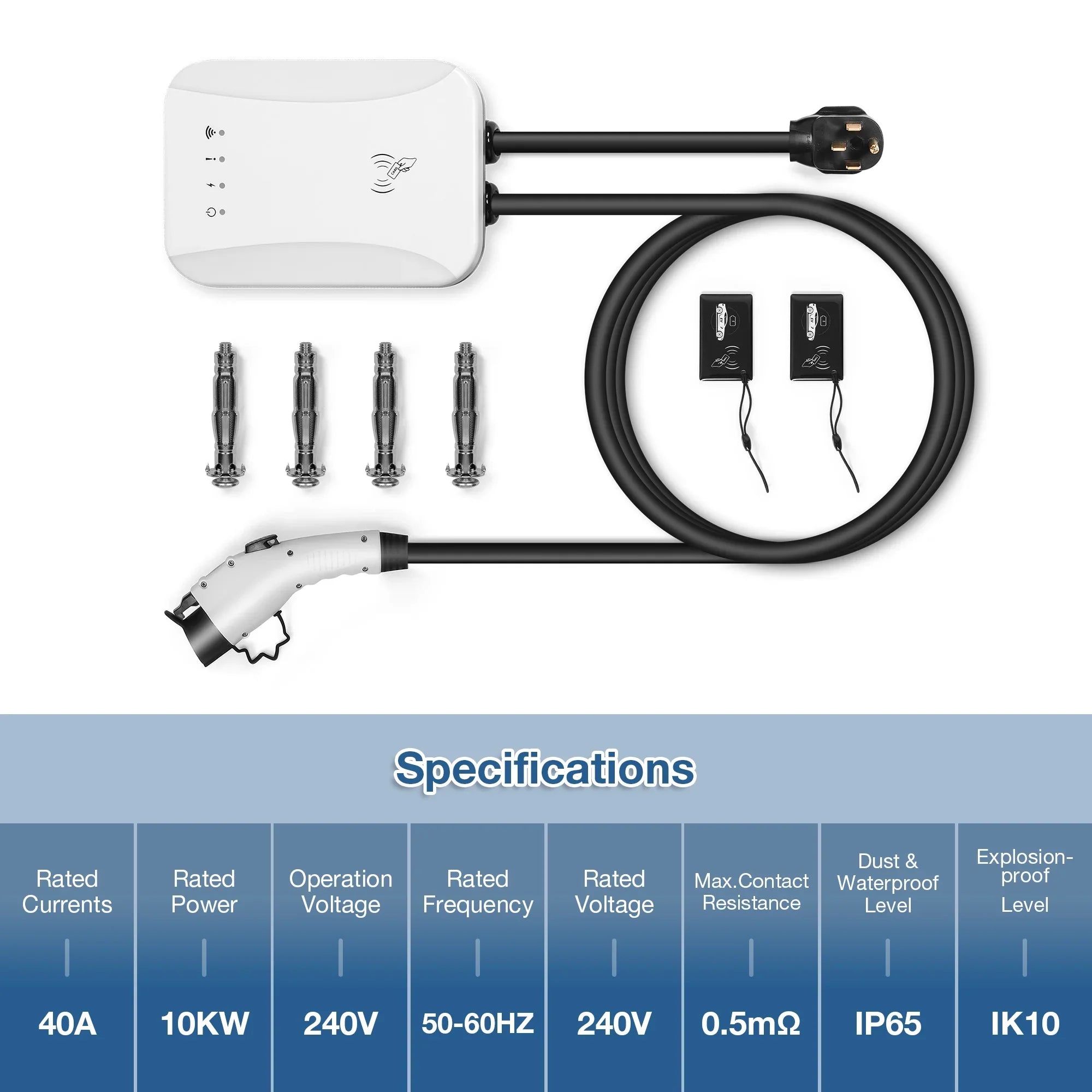 NEMA 14-50 Level 2 EV Charger Portable Electric Vehicle Charger with 25 ft Charging Cable, SAE J1772 Standard Plug (40 Amp, 240 Volt ) Indoor/Outdoor Car Charging Station NEMA 14-50