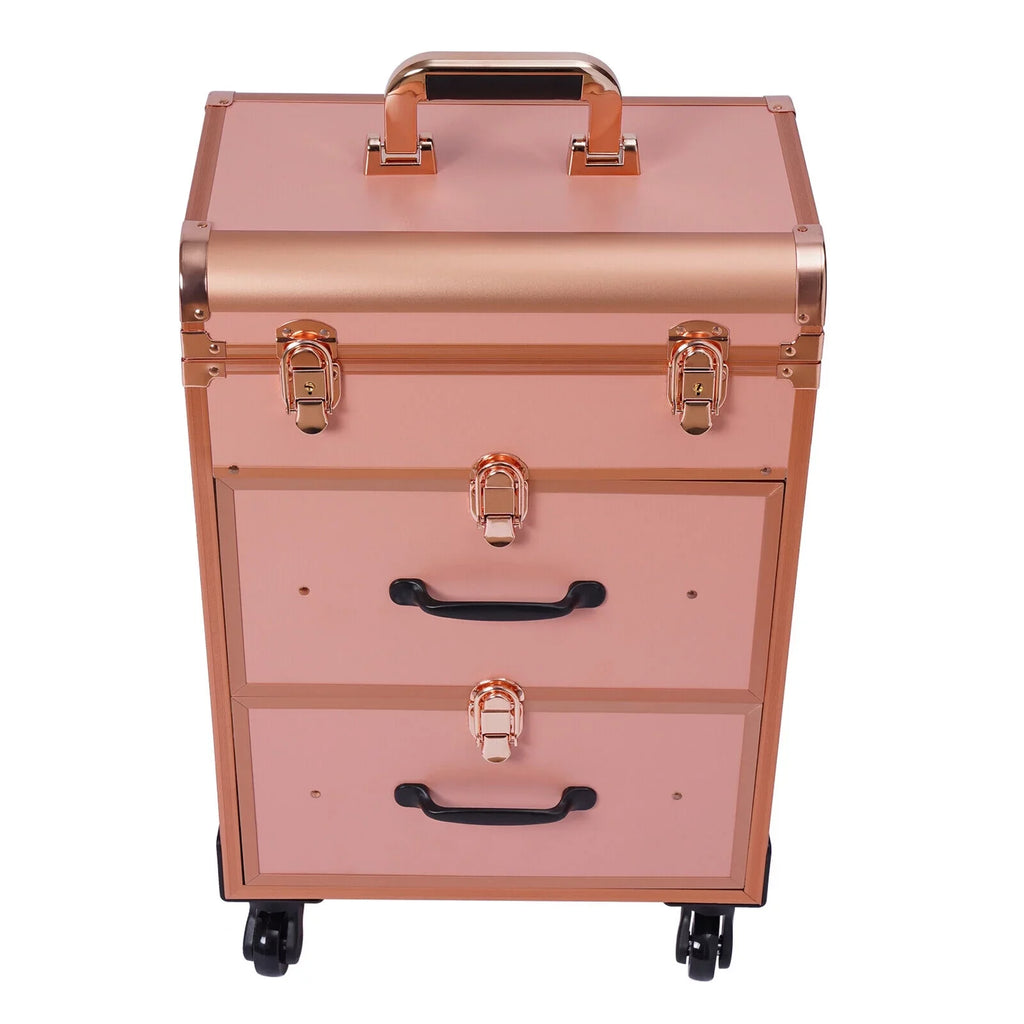 Rolling Makeup Case Aluminum Salon Cosmetic Train Trolley 4 Wheeled Organizer