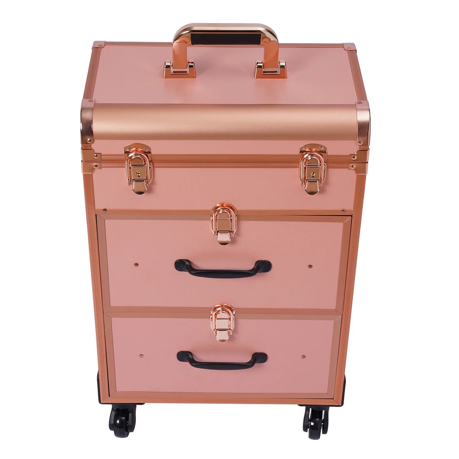 Rolling Makeup Case Aluminum Salon Cosmetic Train Trolley 4 Wheeled Organizer