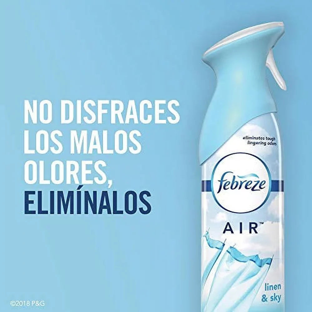 Febreze Air Freshener Spray and Odor Eliminator for Strong Odor, Linen & Sky Scent, 8.8 Oz (Pack of 6)
