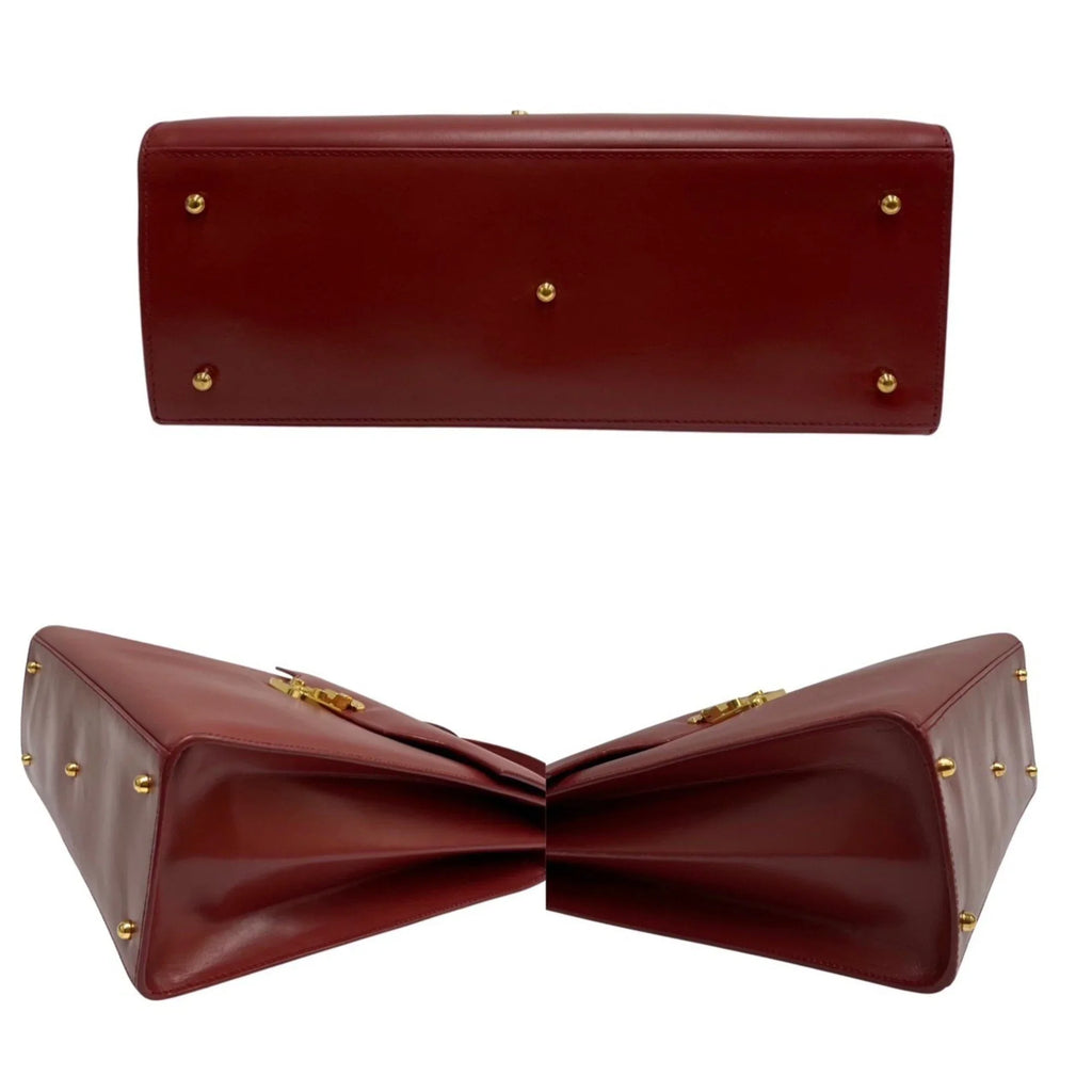 Pre-Owned GUCCI Gucci Old Vintage Ladylock Calf Leather Genuine Handbag Mini Tote Bag Red (Good)