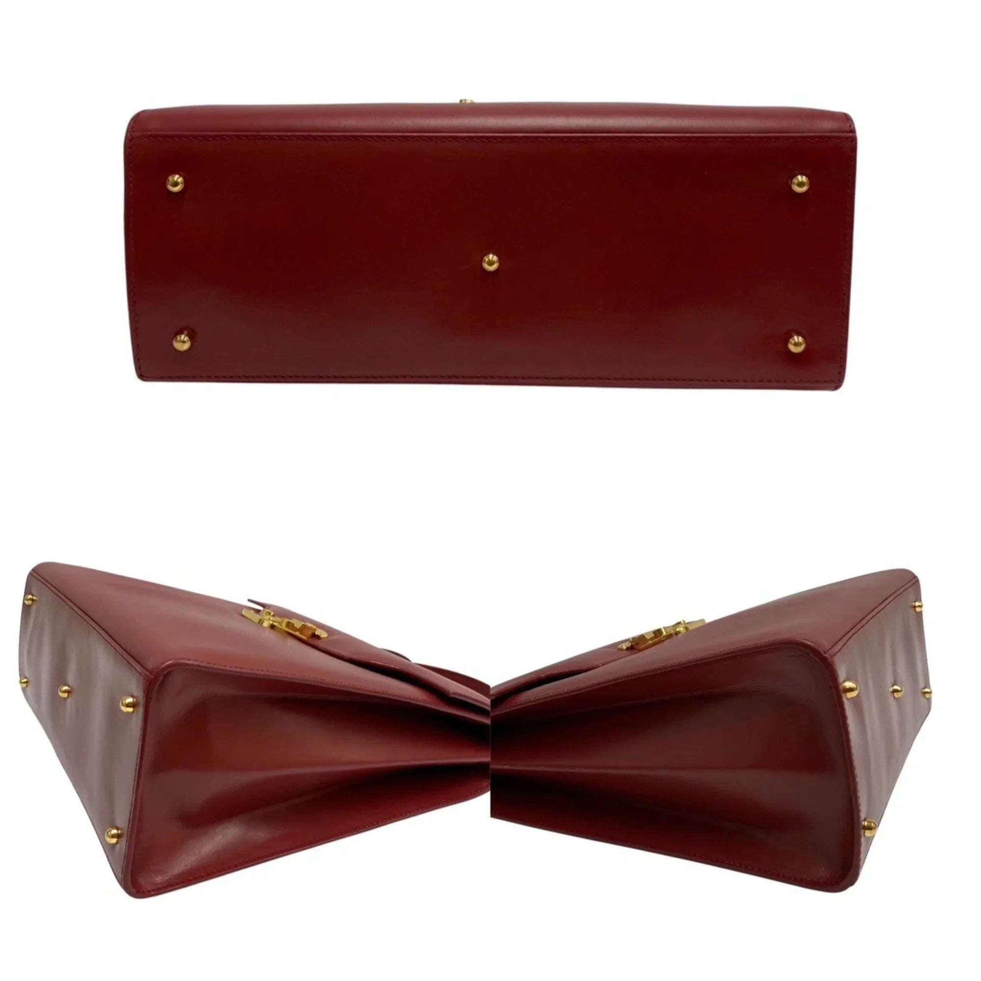 Pre-Owned GUCCI Gucci Old Vintage Ladylock Calf Leather Genuine Handbag Mini Tote Bag Red (Good)