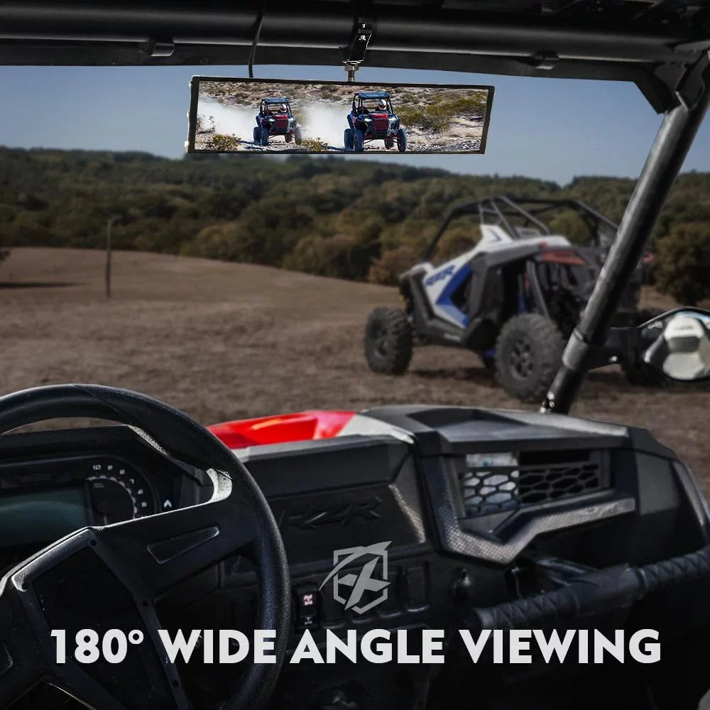 Xprite 13" Curved UTV Rear View Mirror w/ Integrated LED Lights & Switch for 1.75"-2" Rollbars