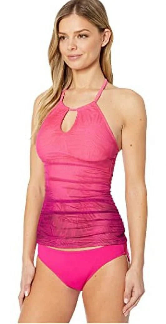 Lauren Ralph Lauren Womens High Neck Halter Tankini Swim Top Pink 6