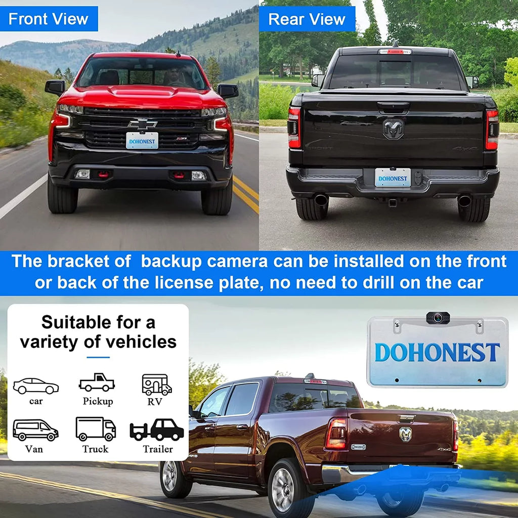 DoHonest Wireless Backup Camera 7-Inch: Plug and Play Easy to Install Truck Car Monitor Kit HD 1080P Bluetooth Reverse Cam for Pickup Camper Van Stable Signal 2 Channel Night vision Auto-Switching V