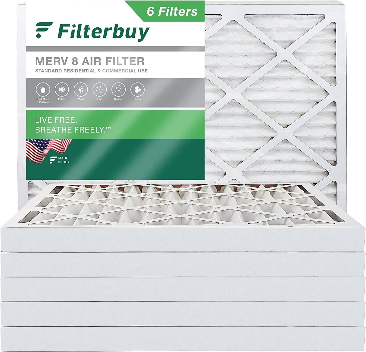 Filterbuy 12x16x2 MERV 8 Pleated HVAC AC Furnace Air Filters (6-Pack)