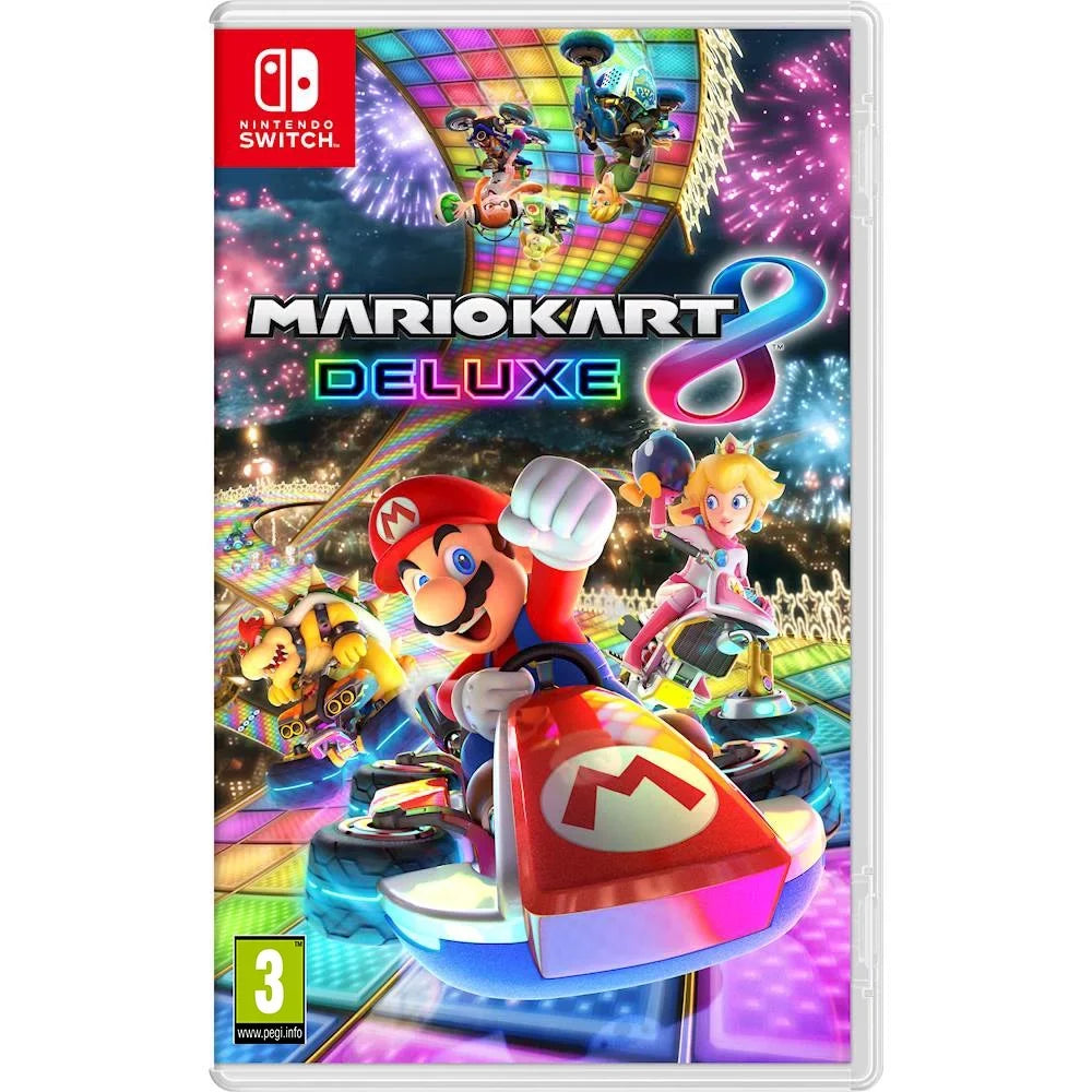 Nintendo Switch OLED Console White with Mario Kart 8 Deluxe, Accessory Starter Kit and Display Cleaning Cloth Bundle
