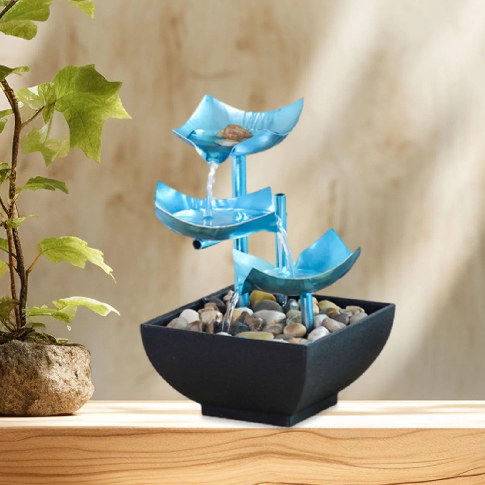 Menolana Tabletop Liquid Fountain, Indoor Liquid Fountain Desk with Circular Liquid Flow with River Rocks for Home Living Room Garden