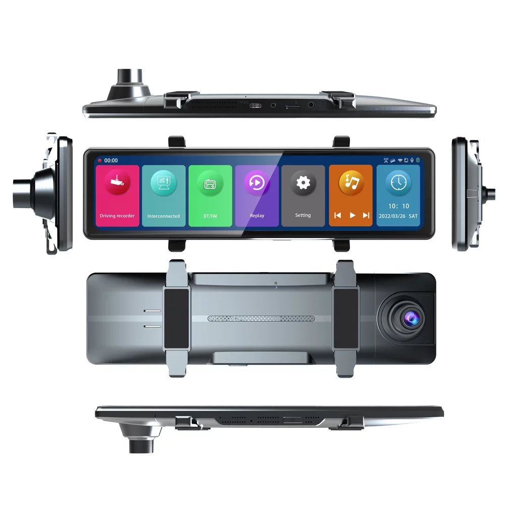 OWSOO 3 Cameras Dash Cam 12in 2.5K Clear Car Rearview Mirror Car Video Recording Touched Display Car Recorder Carplay Auto Driving Recorder
