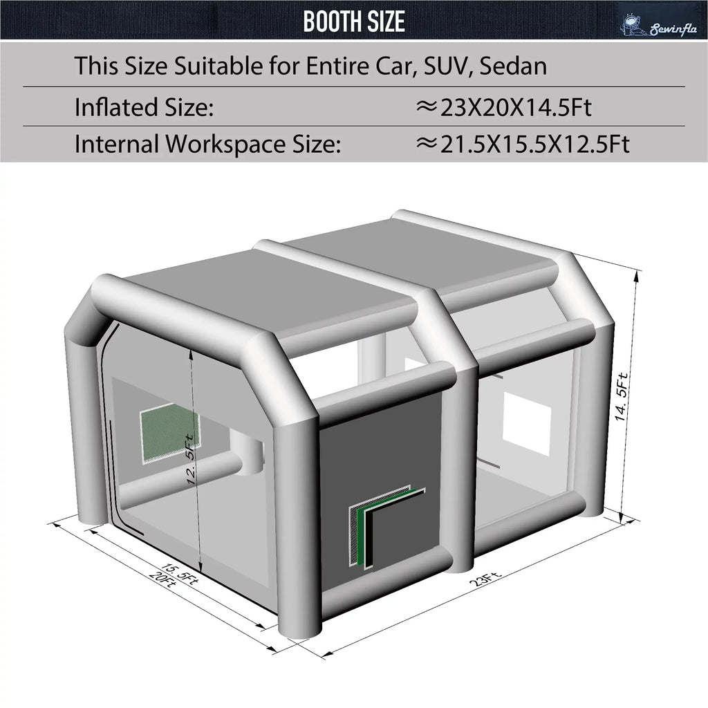 Sewinfla Inflatable Paint Booth 23x20x14.5Ft with Blowers Professional Inflatable Spray Booth Portable Car Painting Booth