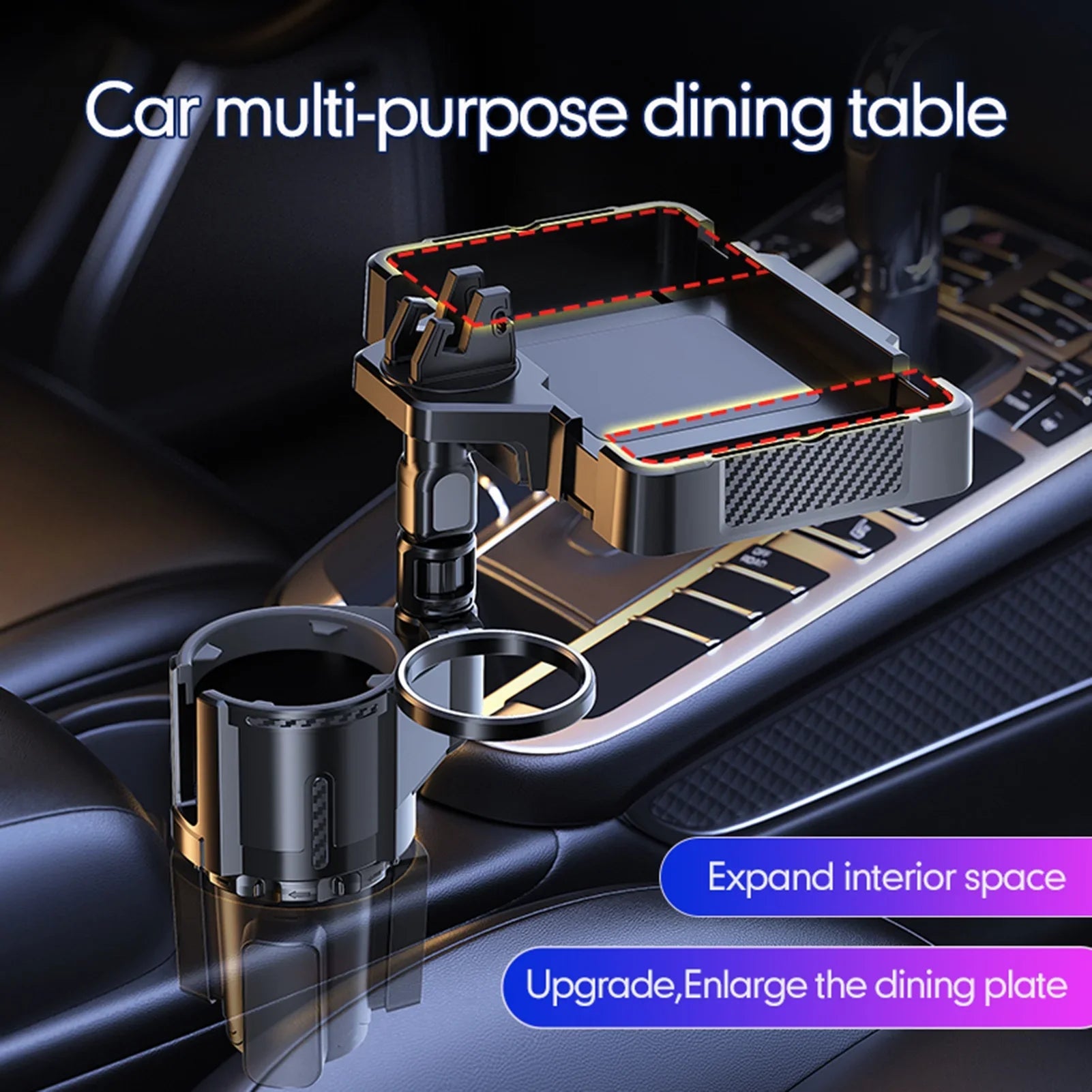Anself Multifunctional Car Drink Phone Holders Snack Tray Expander, Adjustable Car Cup Holder with Dual Holder, Convenient for Traveling and Ridesharing