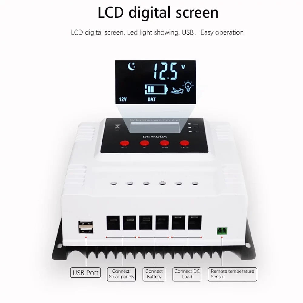 Lixada Chipset Solar Charger Controller 12V/24V with Mobile App Real-time Data LED Display for Leadacid Ternary Iron Batteries PWM