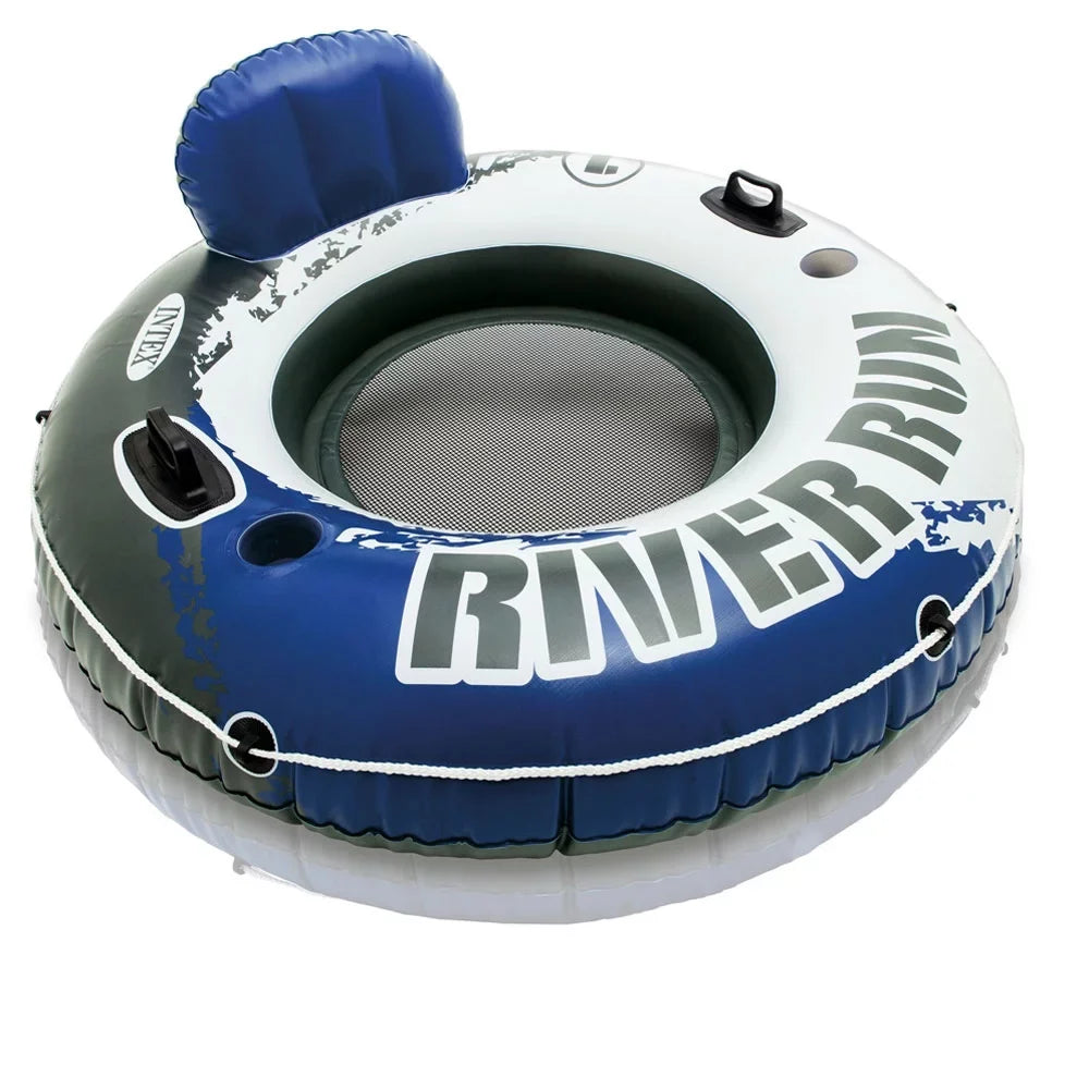 Intex 4 Pack of River Run 1 Person Floating Tubes and Single 12V Air Pump