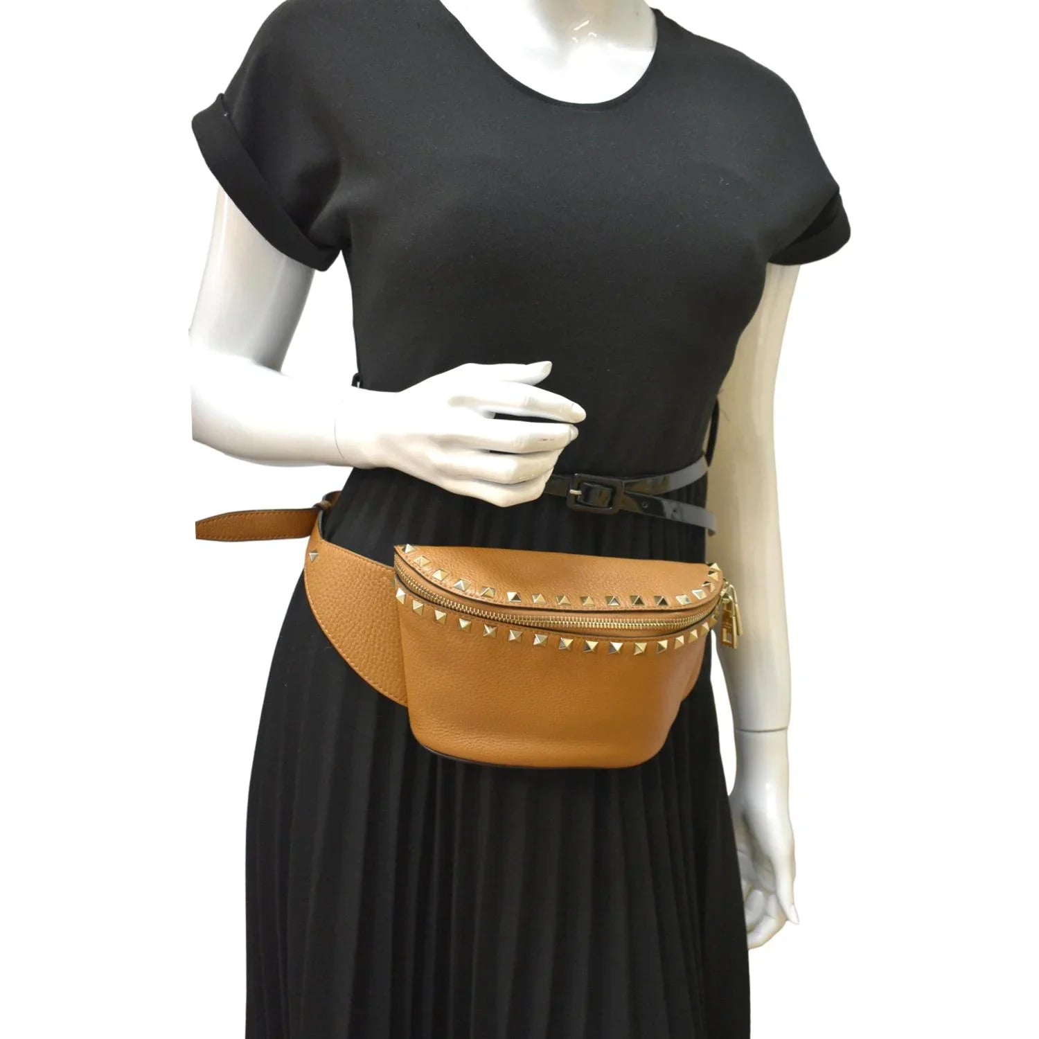 Pre-Loved VALENTINO Spike Leather Belt Bag Camel