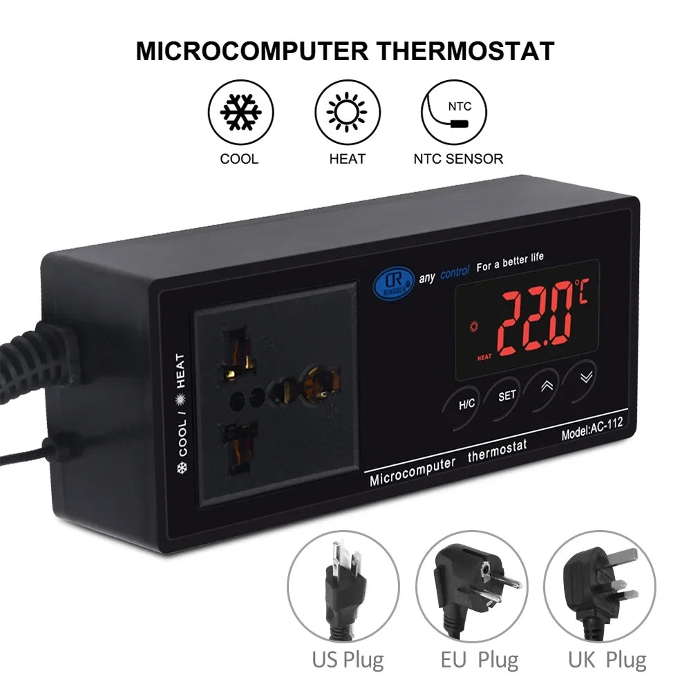 Carevas Digital Temperature Controller Thermostat Outlet Reptile Thermostat Controlled with Heating & Cooling Mode for Chest Freezer Home Brewing Green House Incubation Reptiles -40℃~110℃ Plug