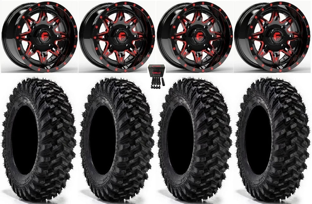 Fuel Lethal 15" Wheels Red 32" Warrior XT Sticky Tires Kawasaki Teryx Mule