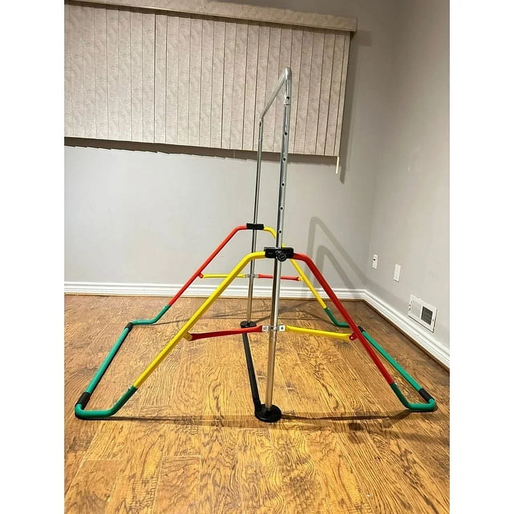 Kids' Adjustable Gymnastics Bar - Home Training Playground Equipment, Red/Yellow, Folding & Expandable