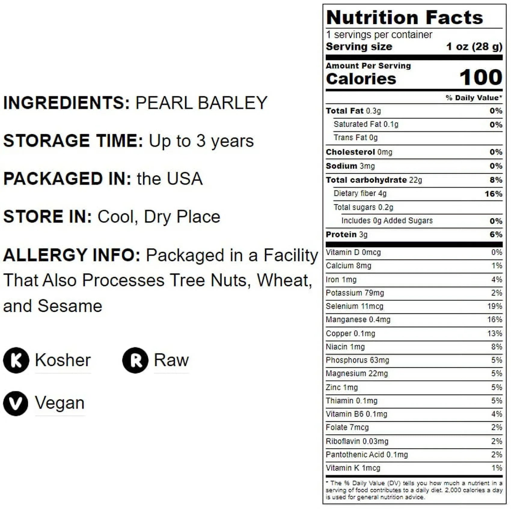 Food to Live, Pearled Barley, 5 Pounds, Kosher