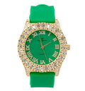 Mens Silver Big Rocks with Roman Numerals Fully Iced Out Colorful Dial Watch - ST10327 RN Single (ST10357 Gold Green)