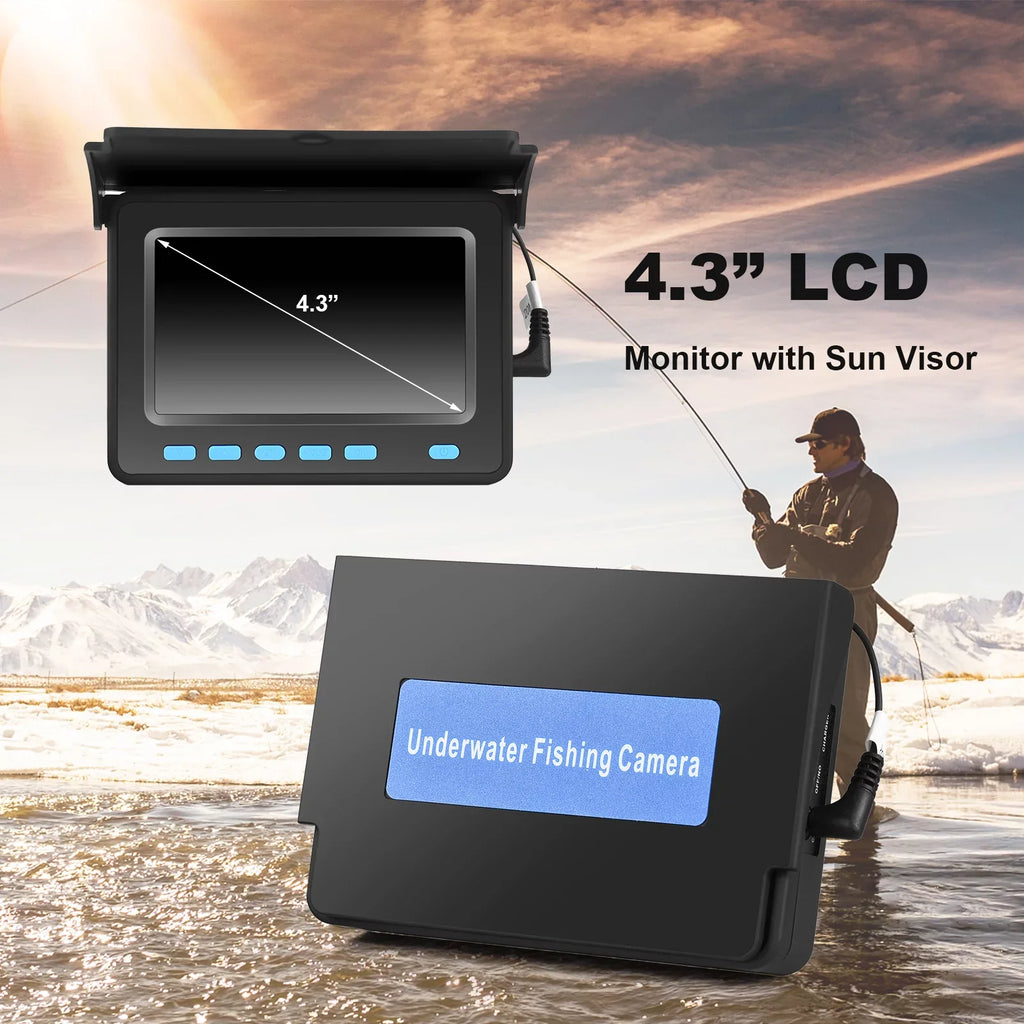 Fluid Fishing Camera with 4.3'' LCD - 20M/30M 1200TVL Fish Finder with 8PCS IR LED Night Vision for Ice and Boat Fishing