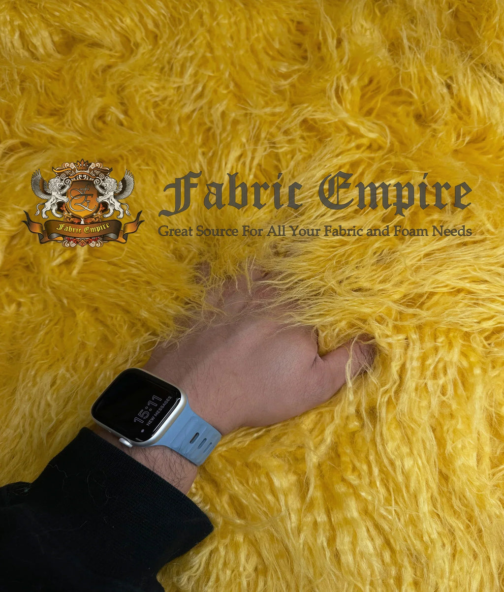 Faux Fake CURLY Yak FUR 3.5" LONG Pile Japanese Fire Retardant Yarn 2.3oz Per Yard / Craft, Sewing Cosplay 58" Wide Sold by Continuous Yard (Yellow)