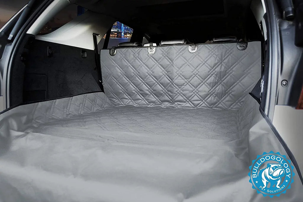 Bulldogology SUV Cargo Liner for Dogs - Heavy Duty Pet Trunk Cargo Cover - Dog Car Seat Cover Fluid Nonslip - Dog Hair, Muddy Paws, Scratches Cover Protector for Cars Vans SUVs (X-Large, Grey)