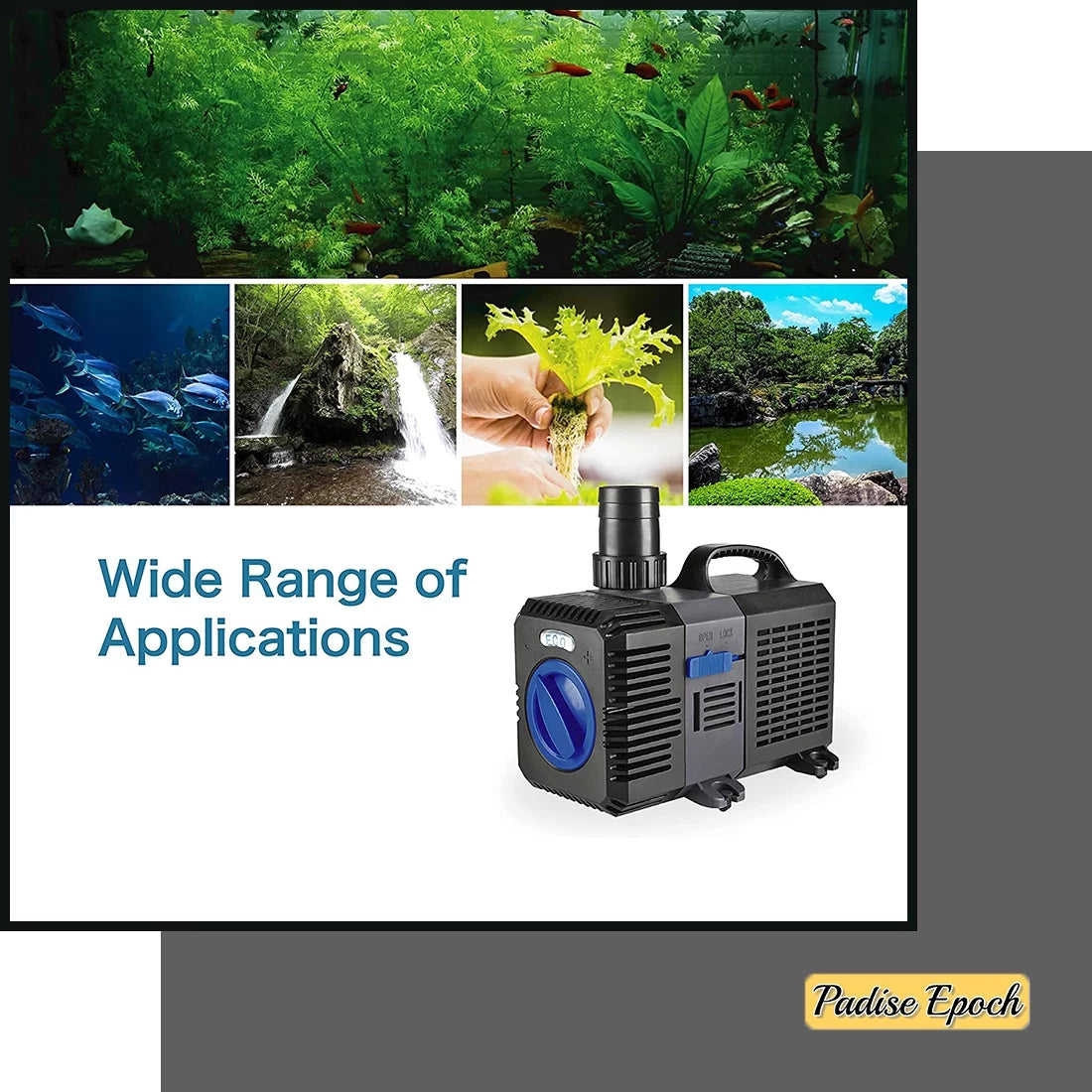 Pond Pump Submersible (800GPH) Adjustable Flow Inline Aquarium Fountain Liquid Koi Fish Salt Fresh Fluid Filter with Set of Outlet Adapter