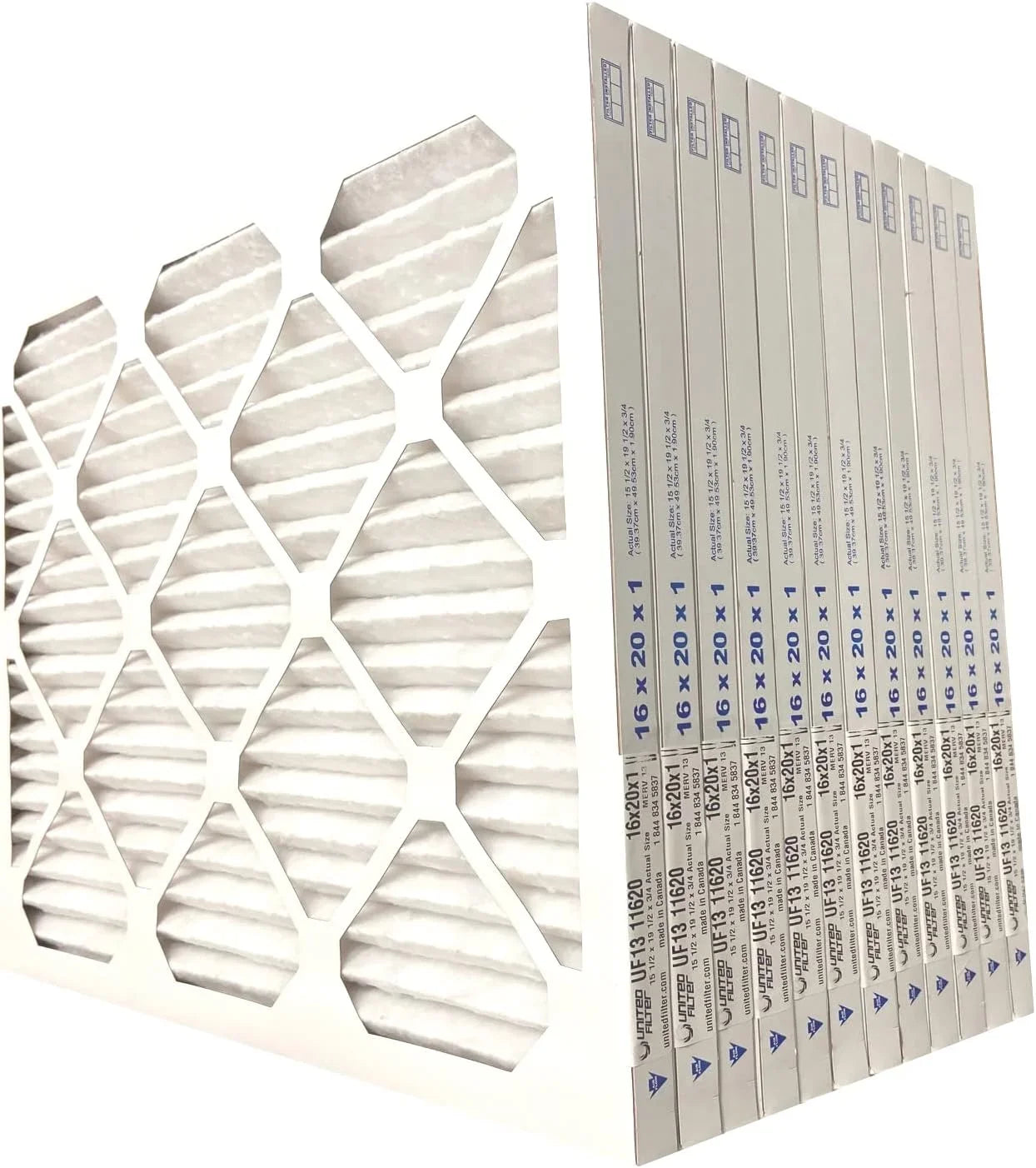 United Filter 16x20x1 MERV 13 Furnace Air Filters (Case of 12) - HVAC Filters for Home & Office - Purify Air, Removes Pollen, Mold, Bacteria & Smoke - Replacement Air Filters
