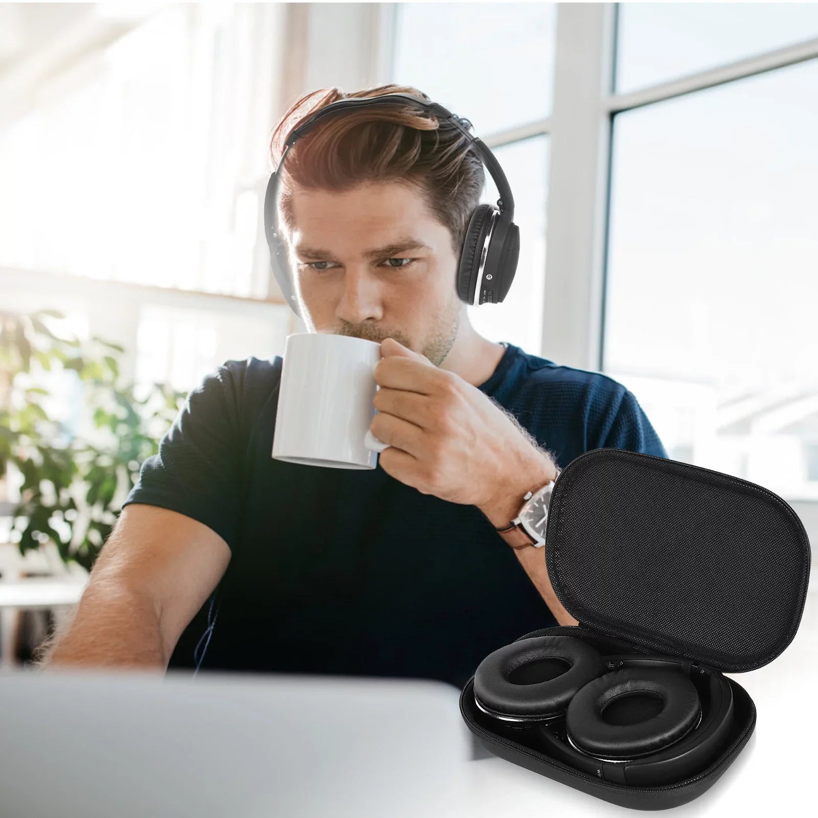 UrbanX UX35 Wireless Bluetooth Stereo Earphones with High Resolution Audio, Deep Bass, Superior Comfort Over The Ear Headphones with Mic for HTC Desire 10 Lifestyle Phone Call Support