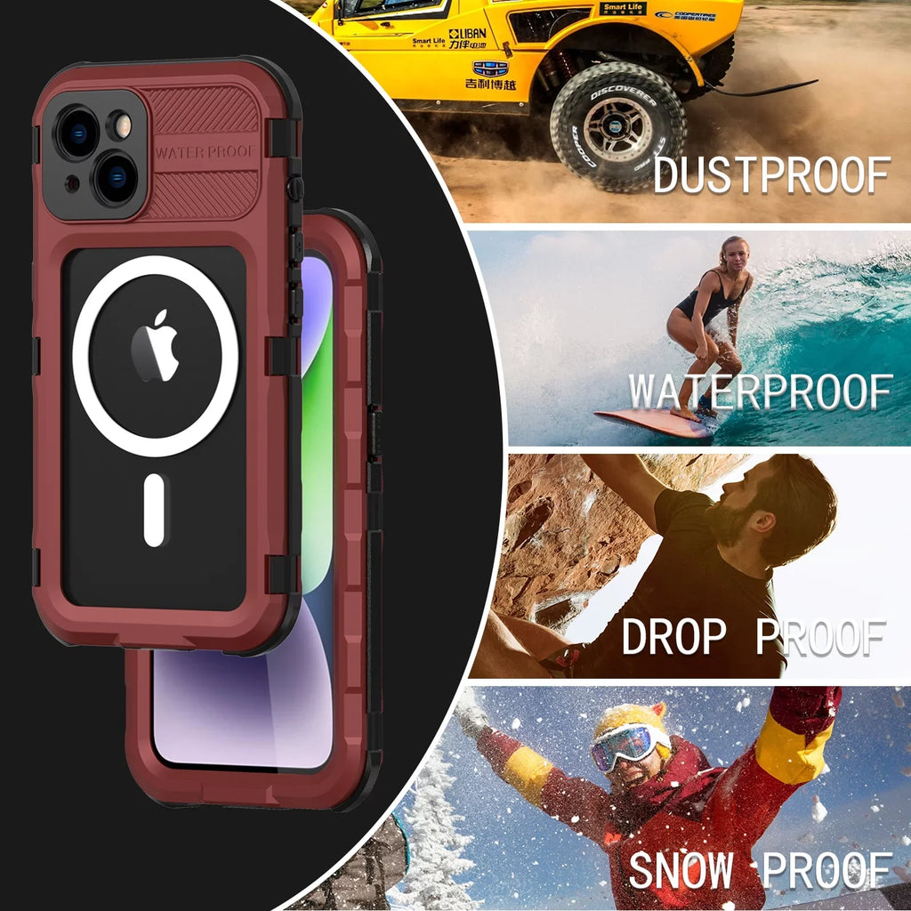for iPhone 14 Plus Case Liquid Shockproof Dustproof Full-Body Sturdy with Camera Lens Protection and Built-in Monitor Fluid Full Sealed Cover for iPhone 14 Plus, Red