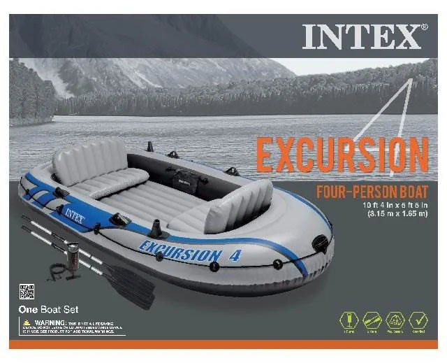 Intex Excursion 4 Person Inflatable Rafting and Fishing Boat Set with 2 Oars (Refurbished)