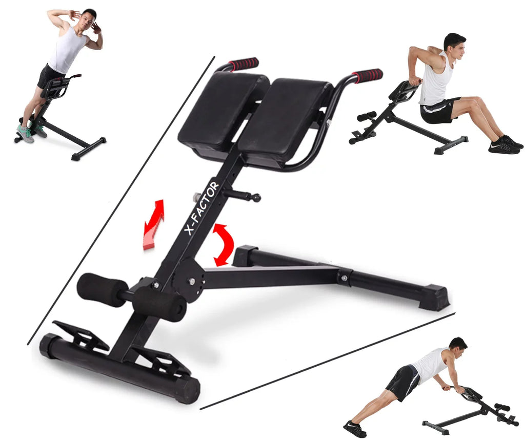 X Factor Adjustable Ab Back Core Strength Exercise Fitness Hyper Extension Roman Chair Exercise Bench Abdominal Strength Training Workout Home Gym
