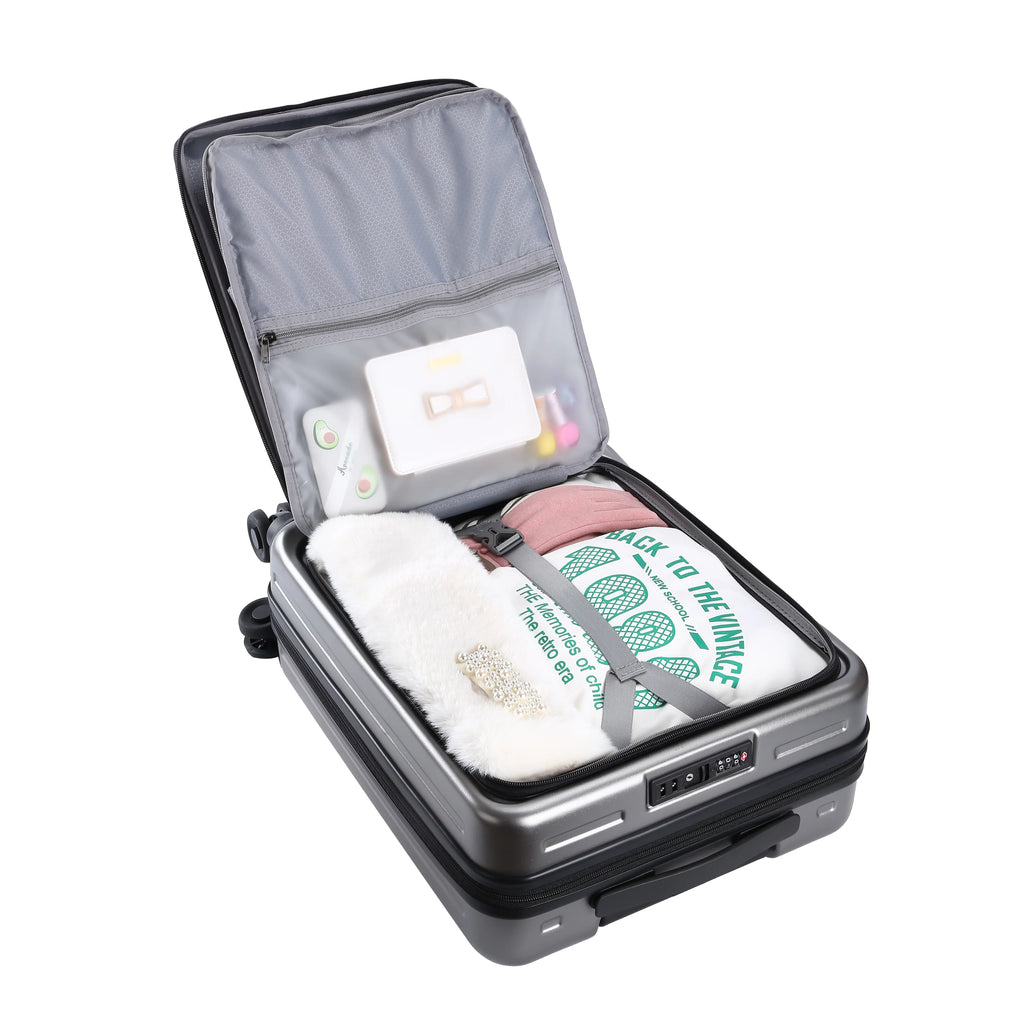 2 Piece 20/24 Luggage Set, Only 20 with Front Notebook Pocket & Expandle, Lightweight ABS+PC Hardshell Suitcase with TSA Lock & Spinner Wheels, 20 Inch 37~41L + 24 Inch 65L,Dark Grey